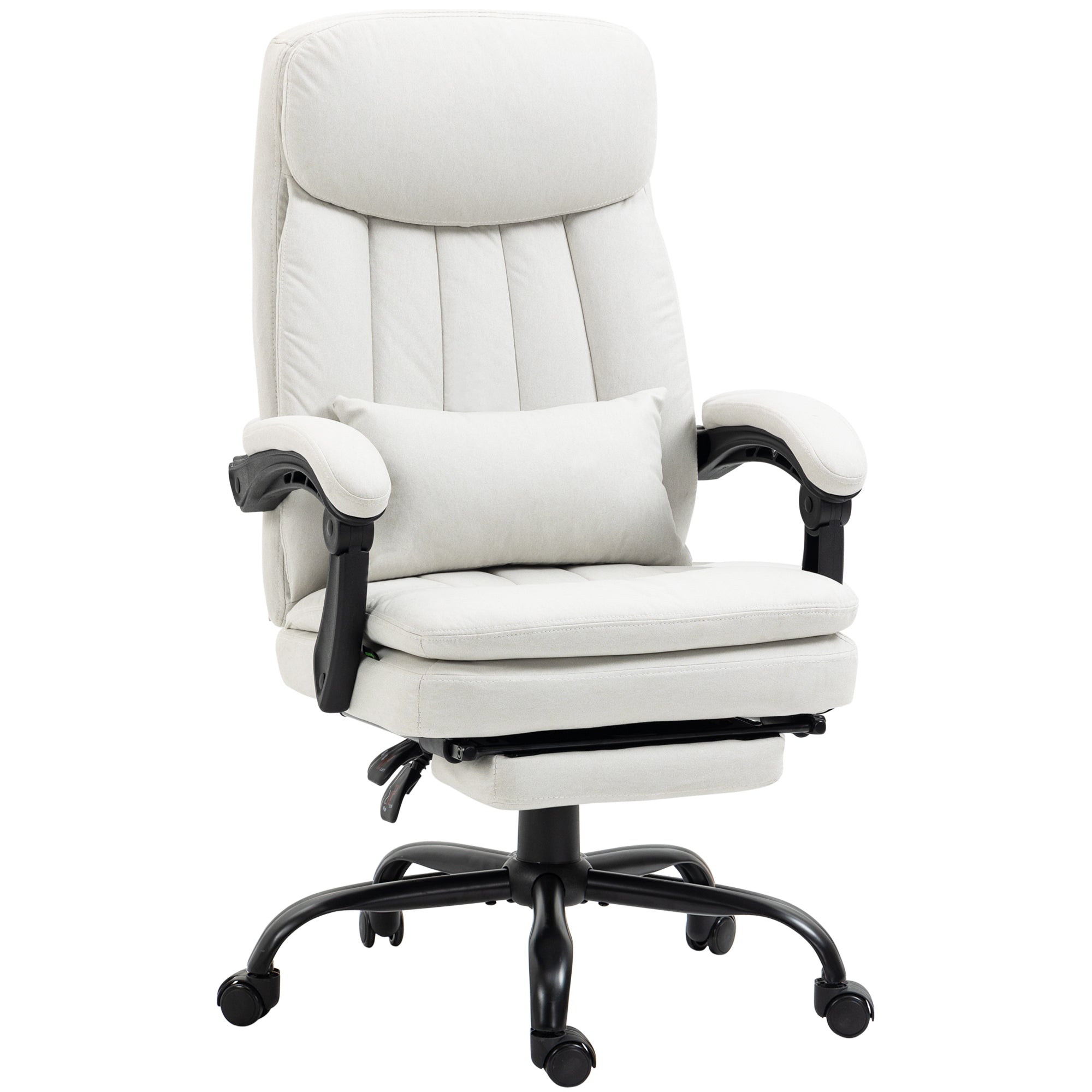Vinsetto Office Chair, Ergonomic Desk Chair with 6-Point Vibration Massage and Lumbar Heating, Computer Chair with Lumbar Support Pillow, 155° Reclining Back and Footrest, Cream White